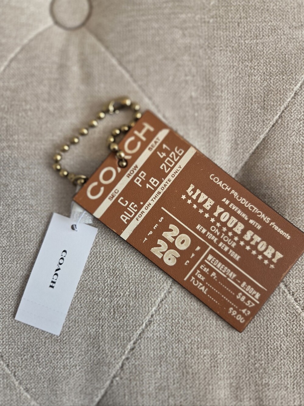 Coach Tabby In Chains Concert Ticket Keychain